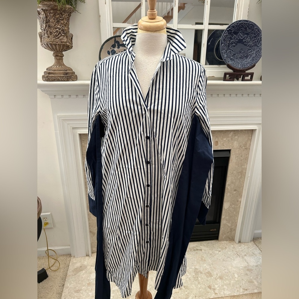 NWT Lumiere Striped Navy and White Cotton Shirt Dress - Picture 8 of 12